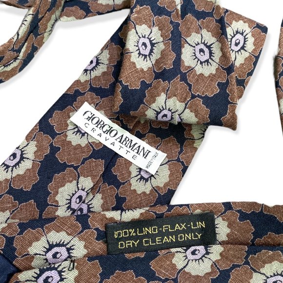 GIORGIO ARMANI Brown Flower Motif New Standard Tie - Picture 3 of 3